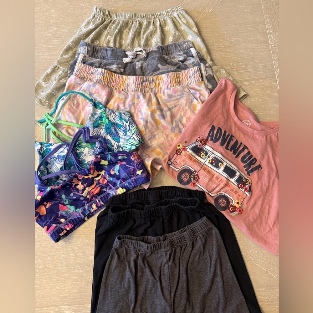 Girls Summer Clothing Lot- shorts, sport bras and a top 9 items